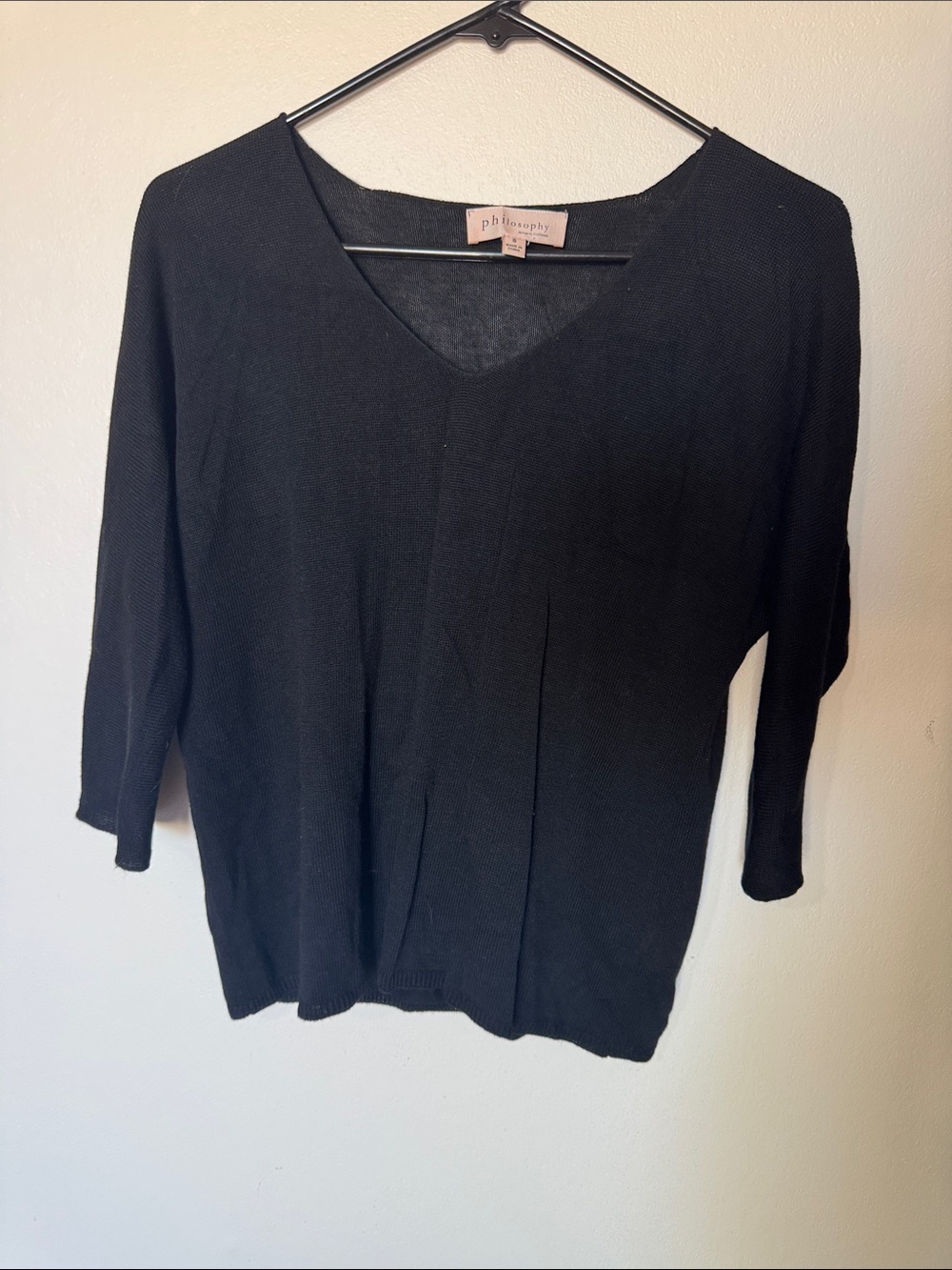 Philosophy Black V-Neck Three-Quarter Sleeve Sweater